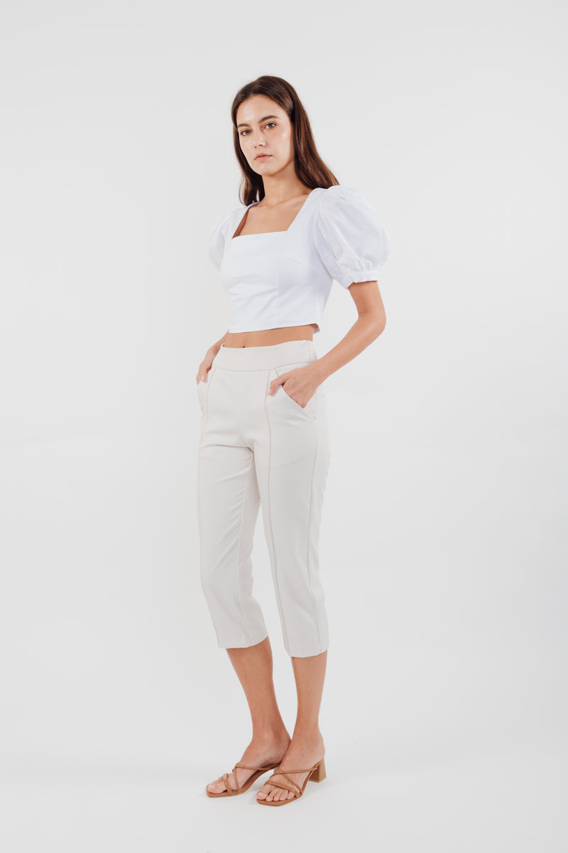 High Waisted Cropped Trousers in Cream