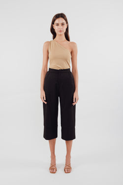 Classic High Waisted Culottes with Hem Detailing in Black