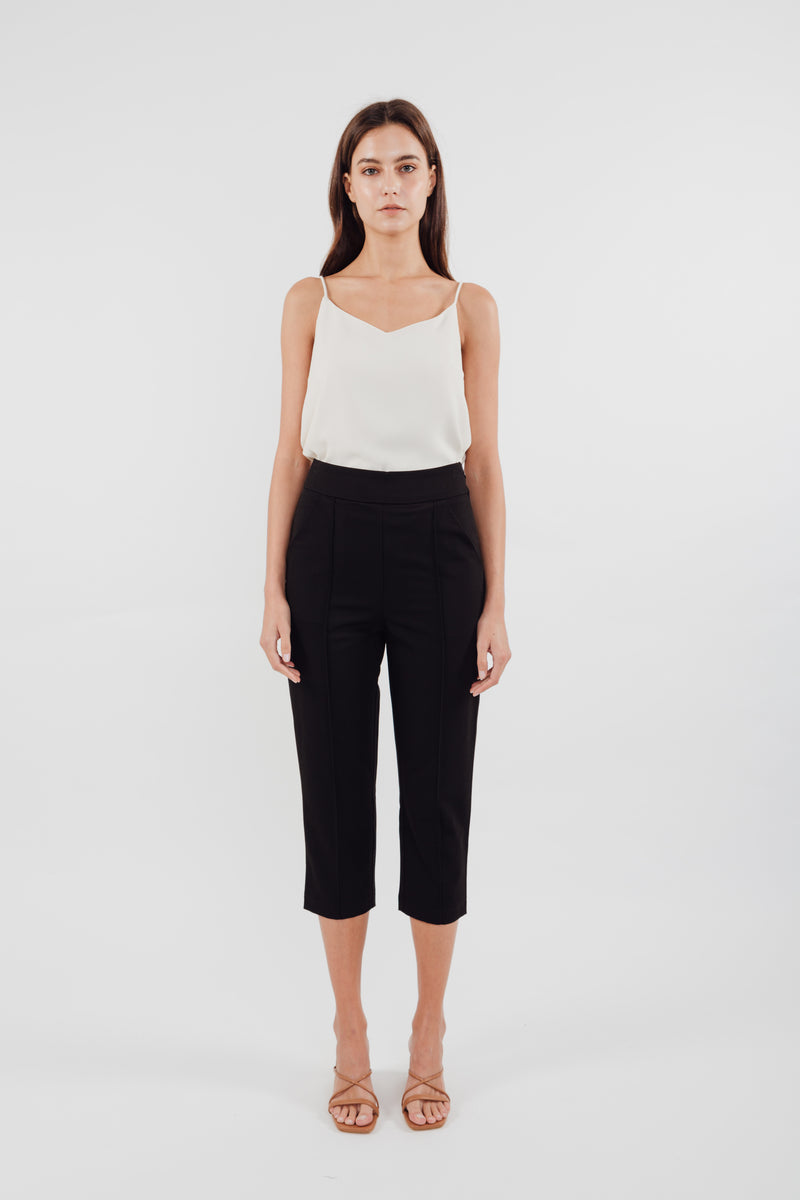 High Waisted Cropped Trousers in Black