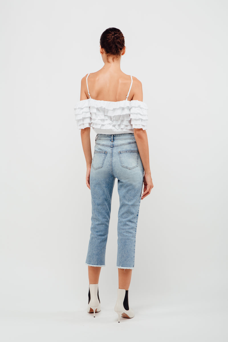 Layered Ruffled Off Shoulder Top In White