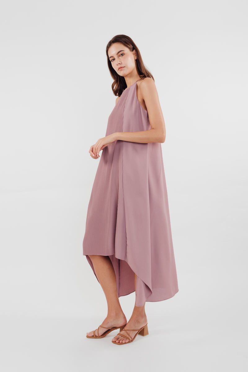 Pleated Halter Dress in Mauve