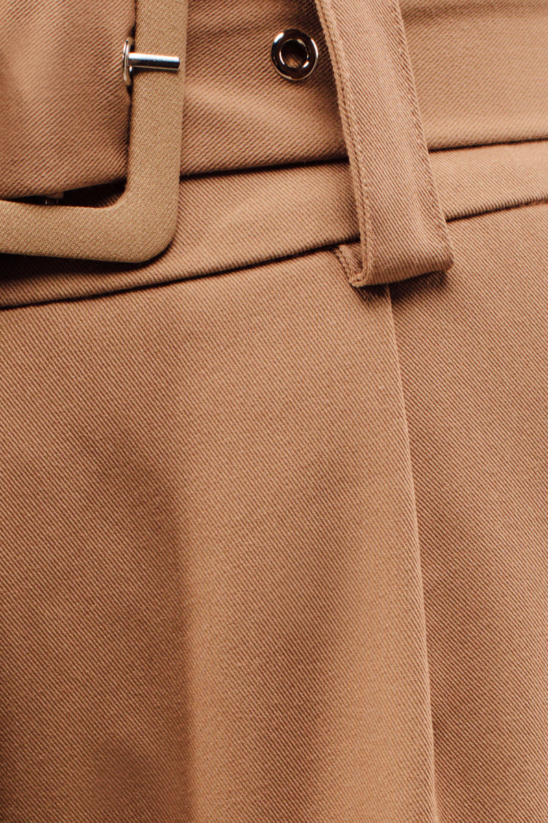 Belted Straight Legged Trousers In Camel