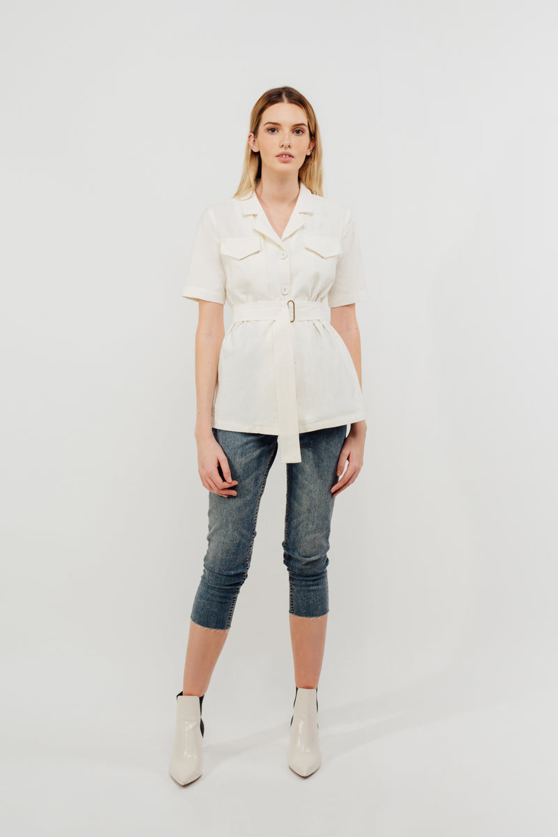 Camp Shirt With Sash In White