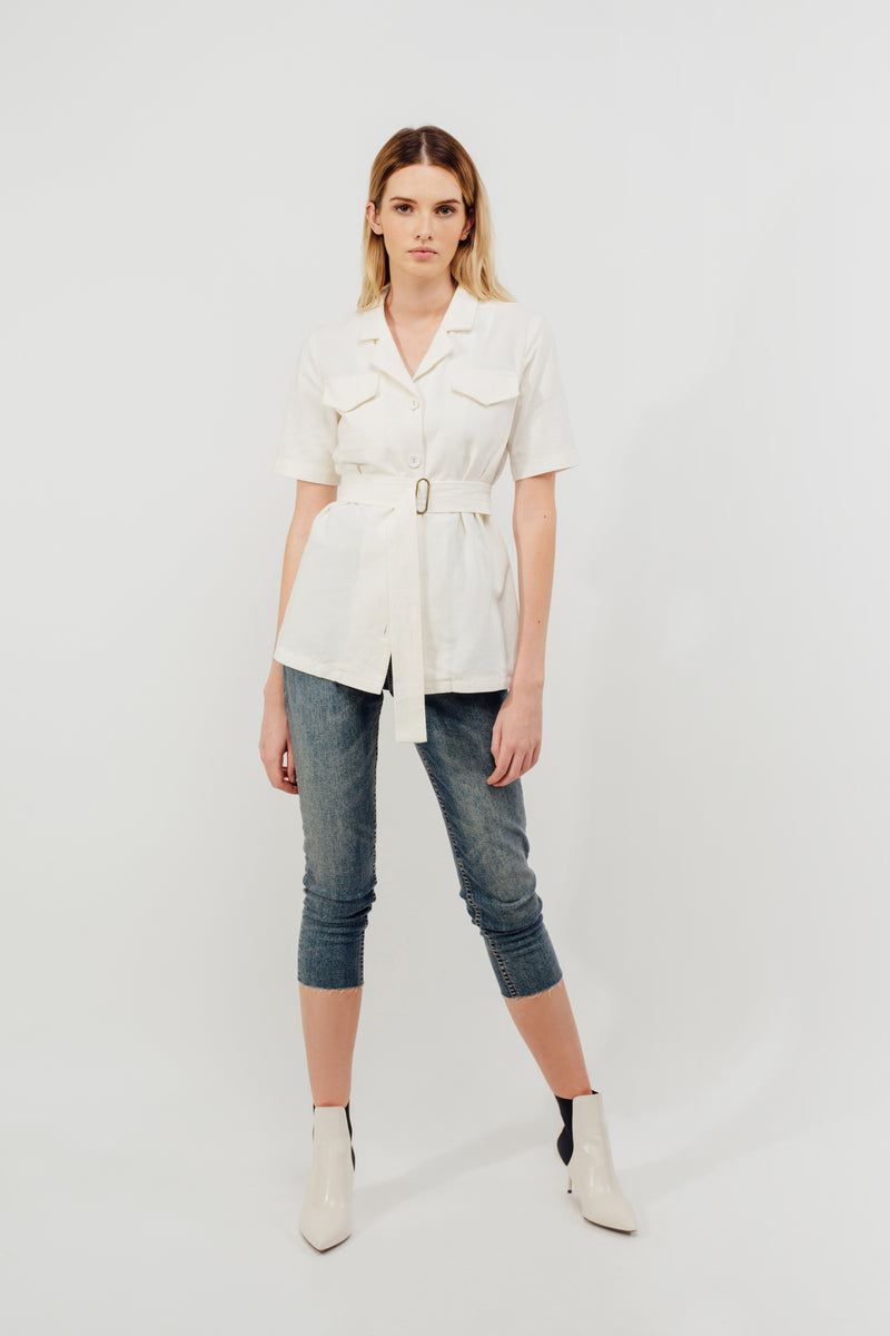 Camp Shirt With Sash In White