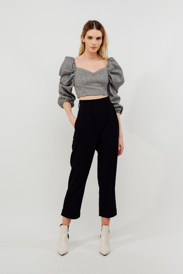 Cuffed High Waisted Trousers In Black