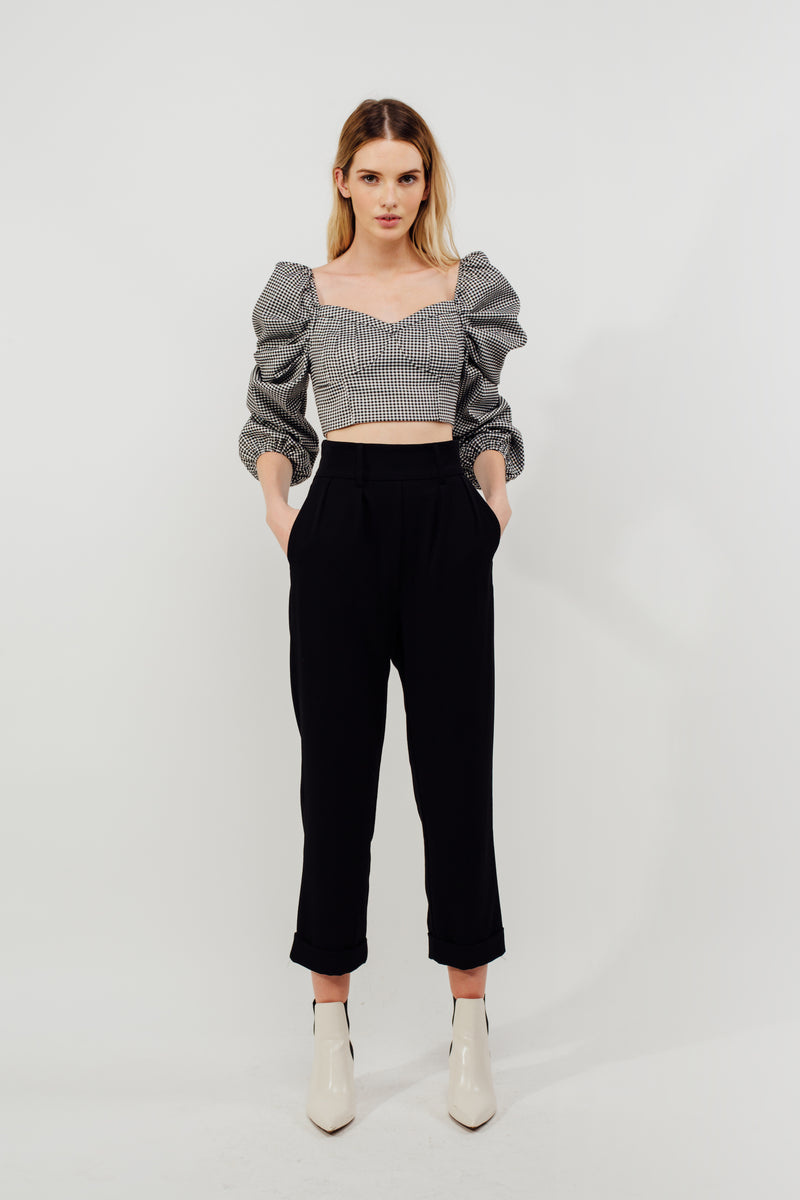 Cuffed High Waisted Trousers In Black