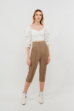Cropped Tailored Trousers In Camel