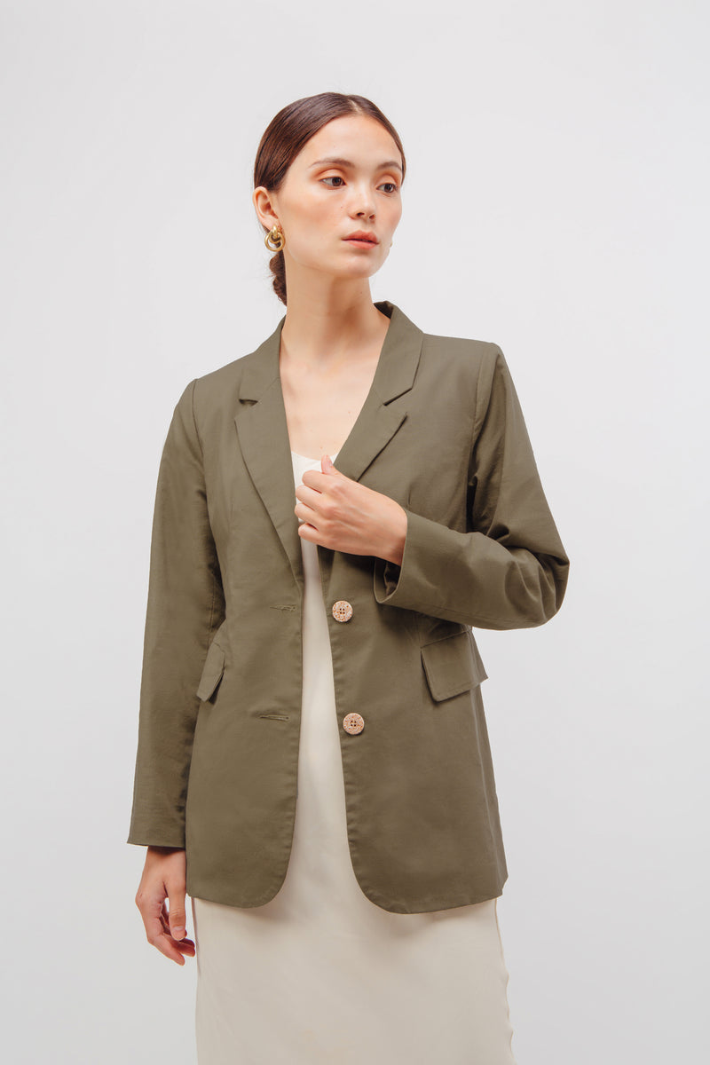 Linen Relaxed Fit Blazer In Muted Sage