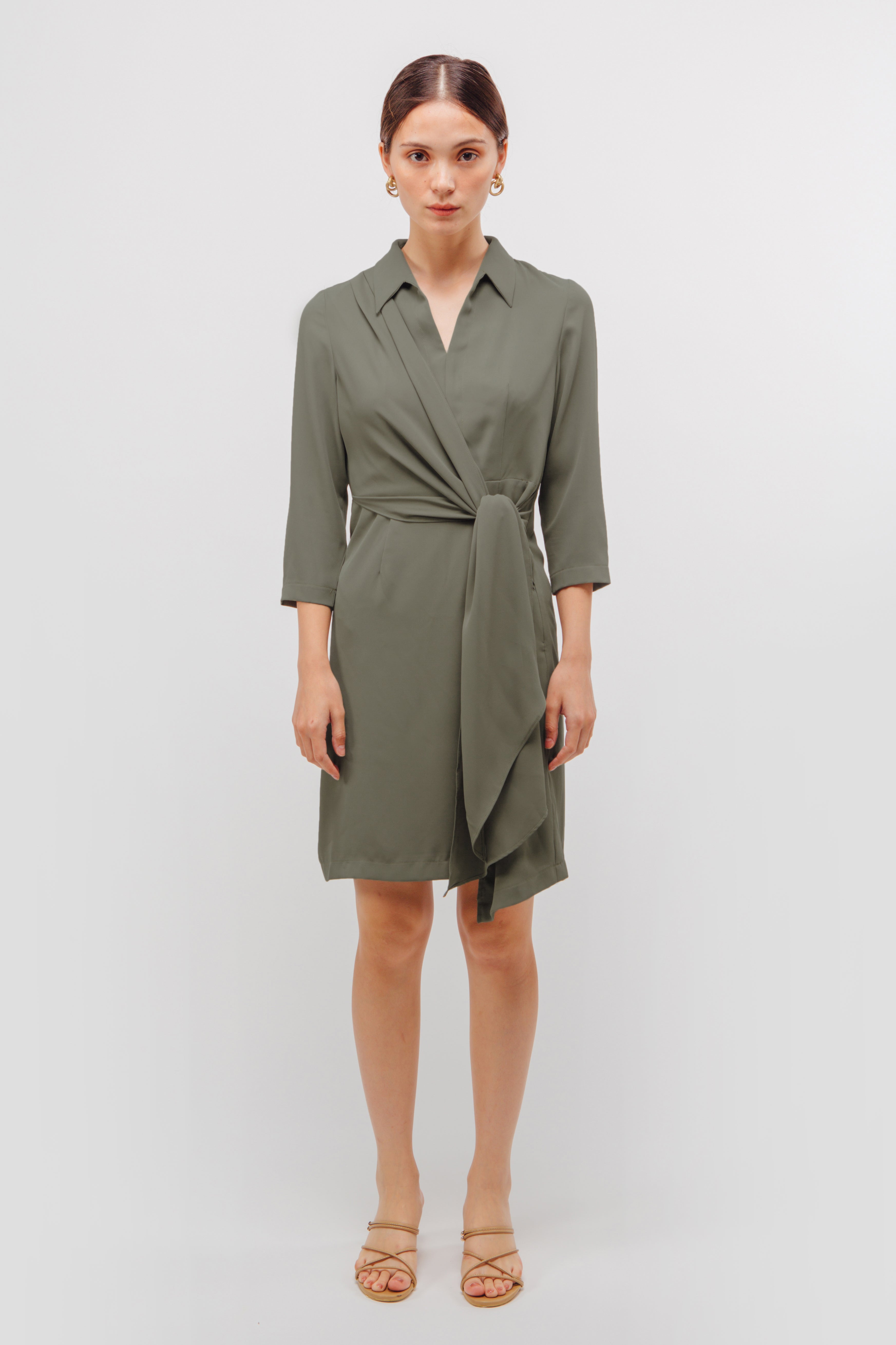 Knotted Asymmetrical Slit Dress In Sage