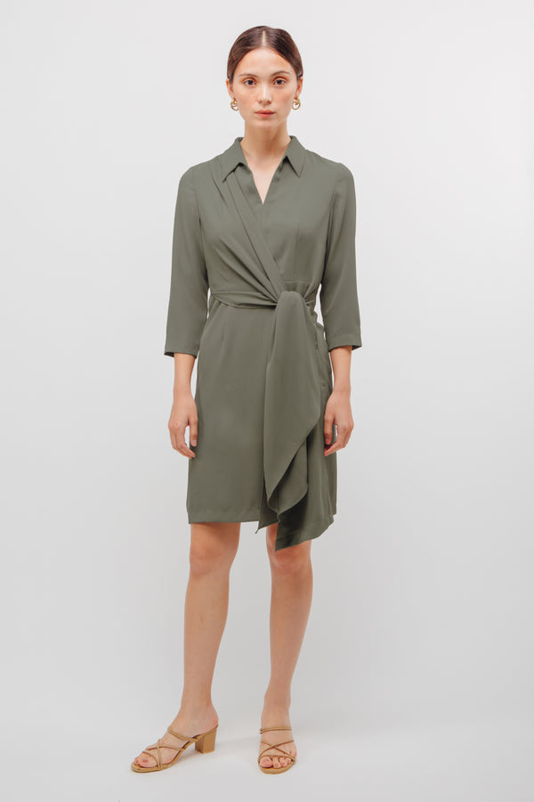 Knotted Asymmetrical Slit Dress In Sage
