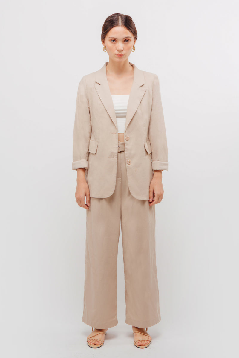 Linen Relaxed Fit Blazer In Natural Beige