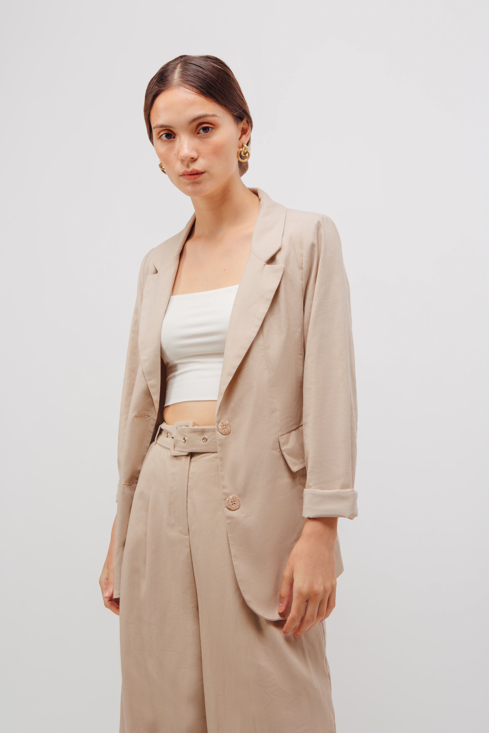 Linen Relaxed Fit Blazer In Natural Beige