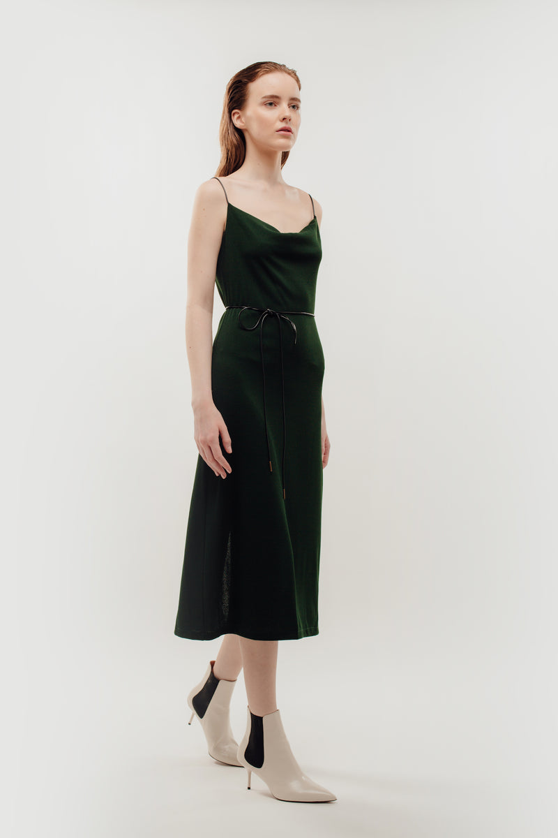 Drape Neckline Knitted Dress In Green