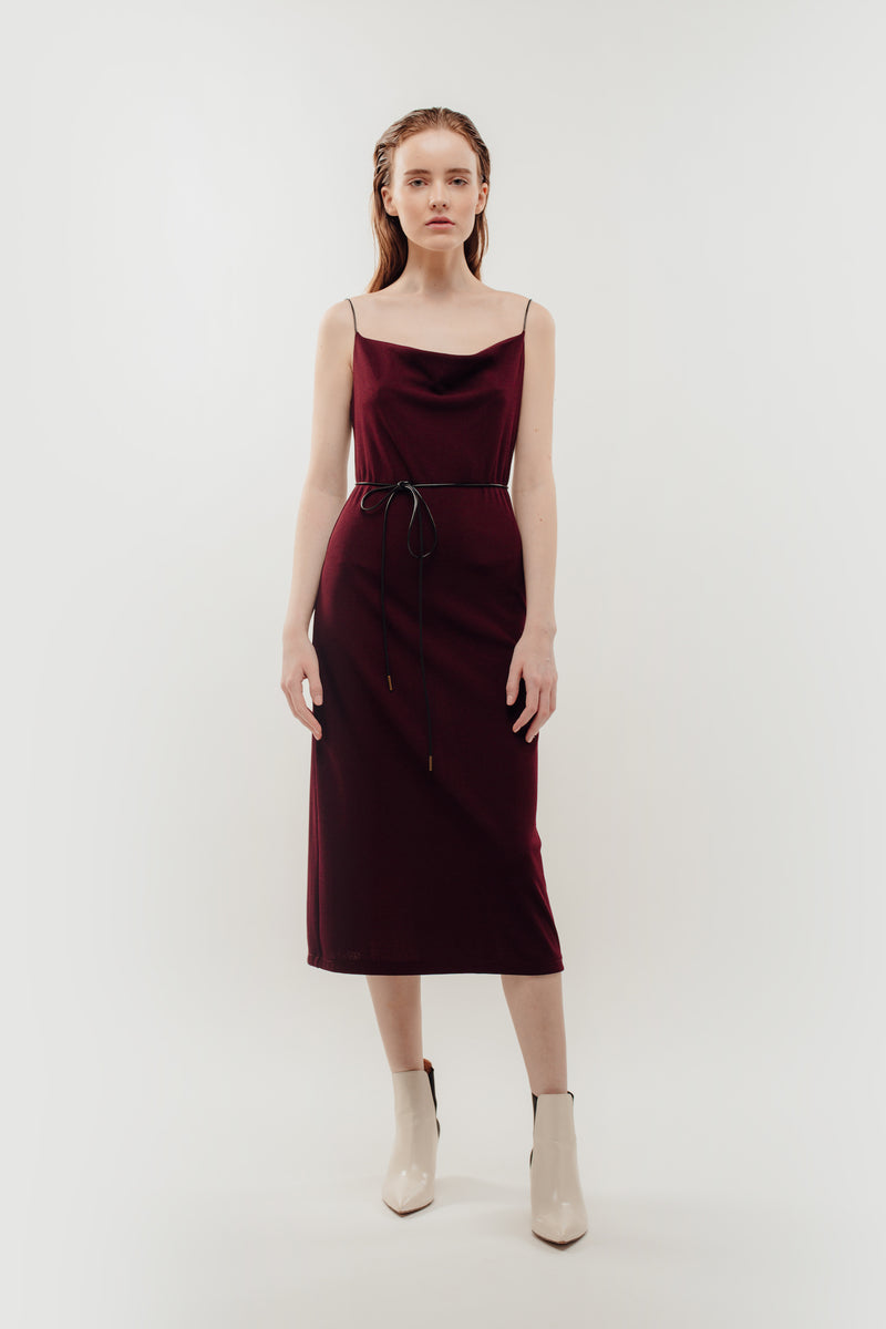 Drape Neckline Knitted Dress In Red