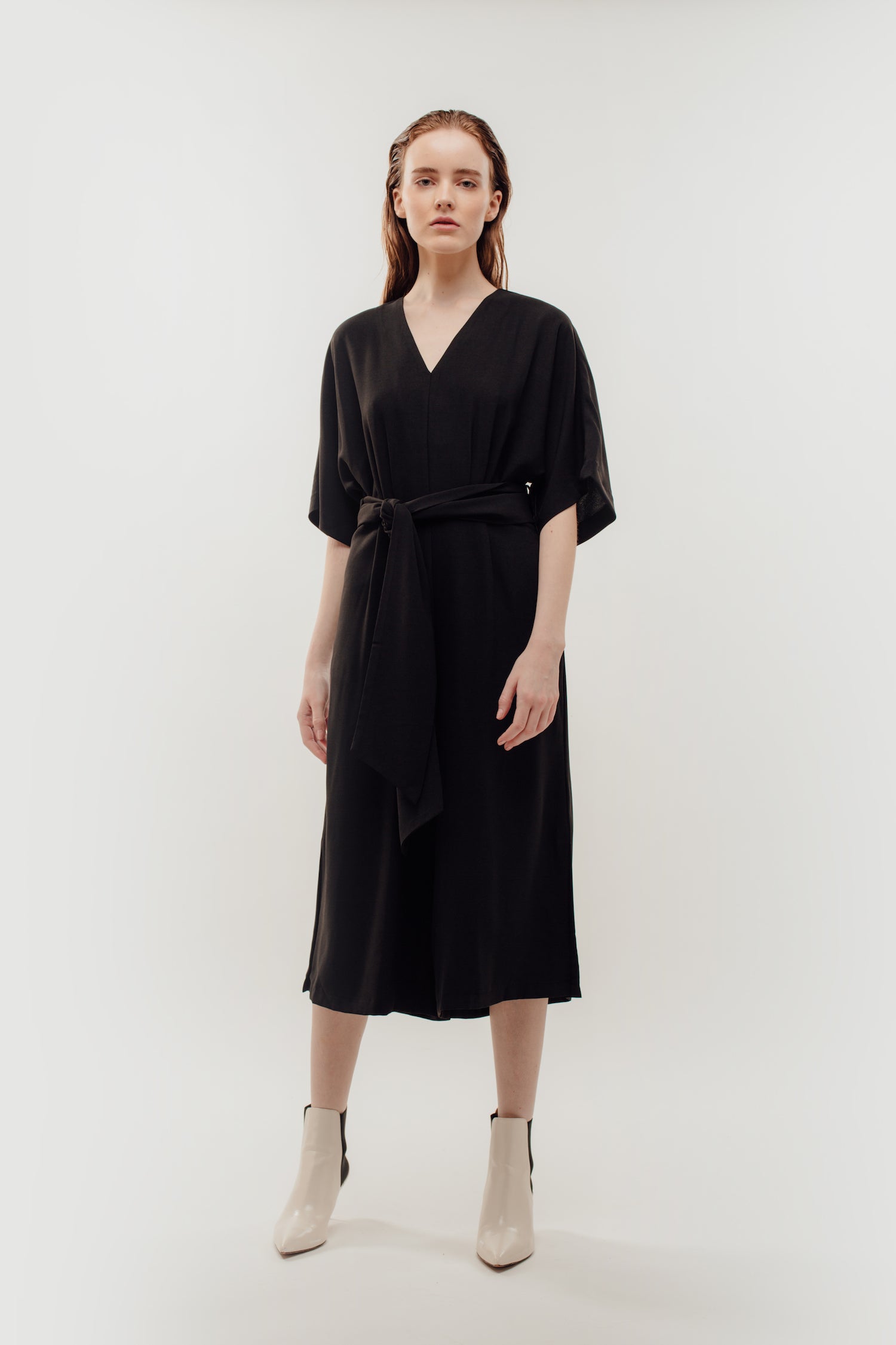 Side Slit Kimono Jumpsuit In Black