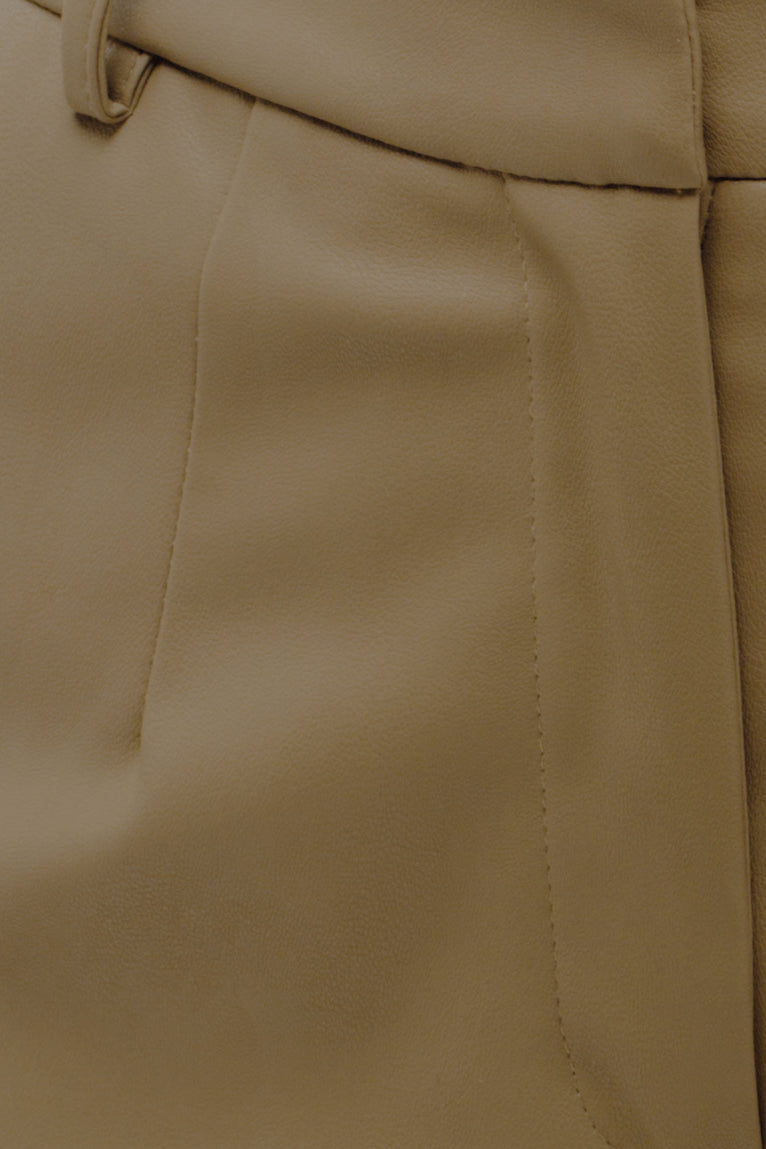 Faux Leather Cropped Trousers in Camel