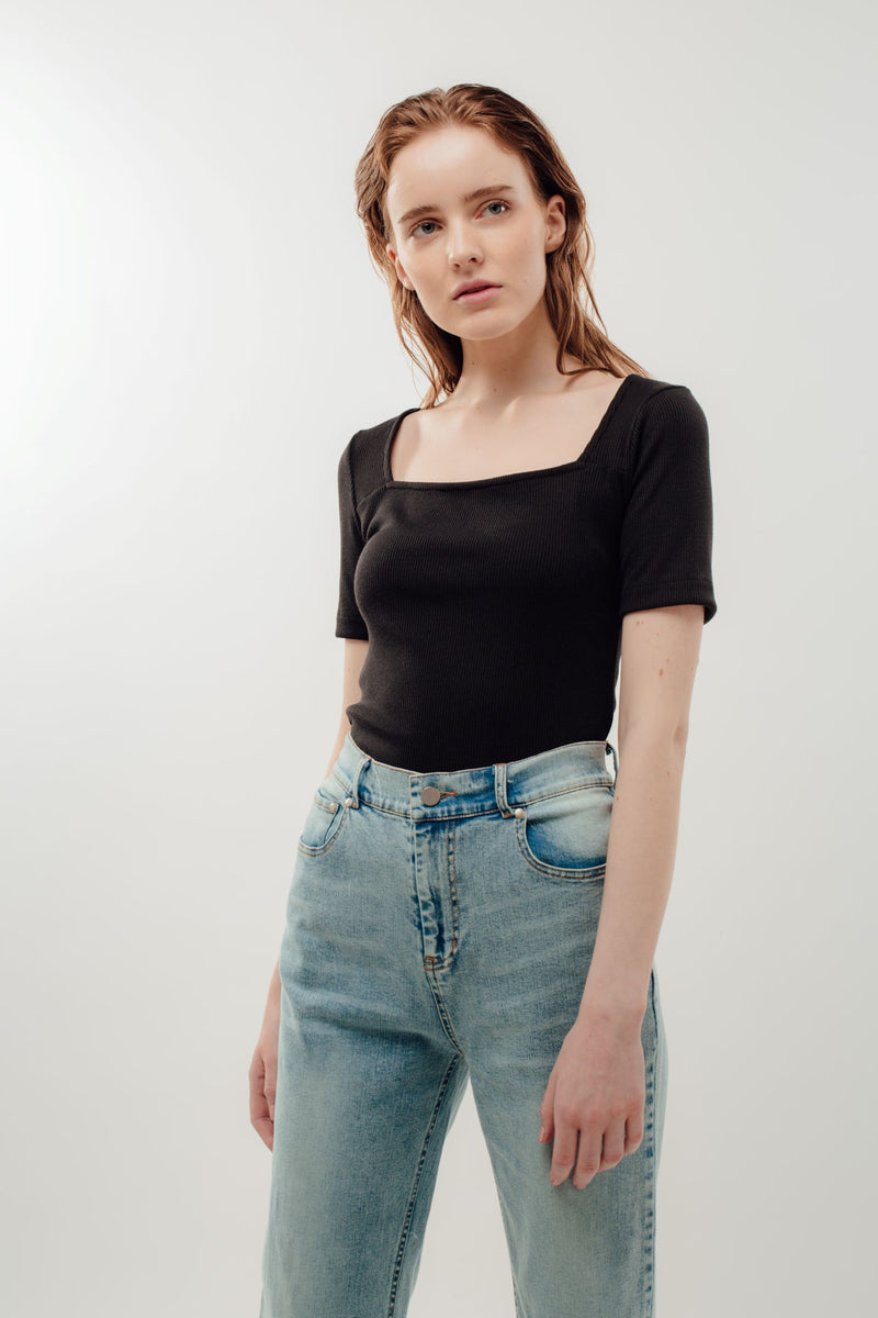 Classic Square Neck Top In Black