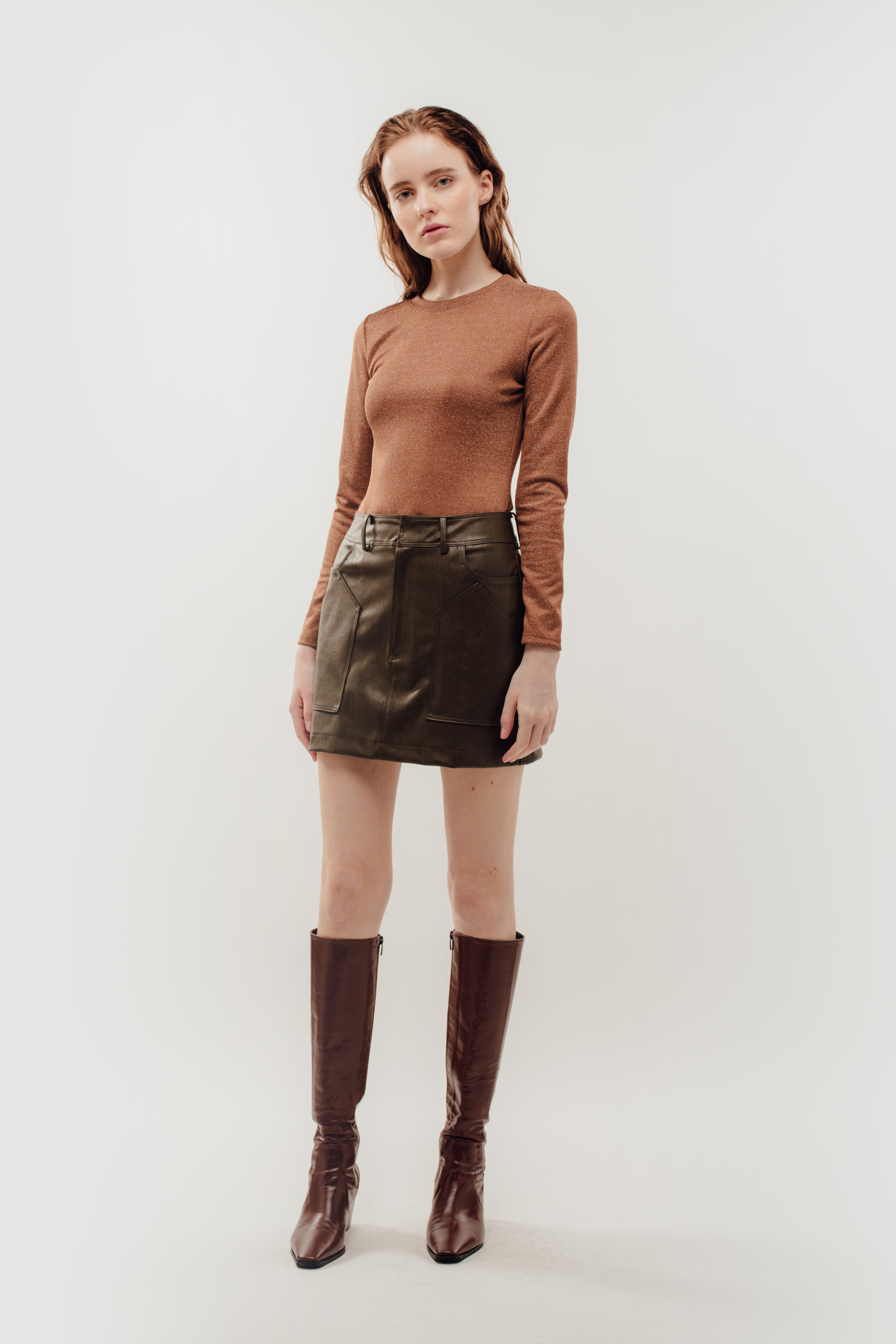 Faux Leather Mini Skirt in Olive