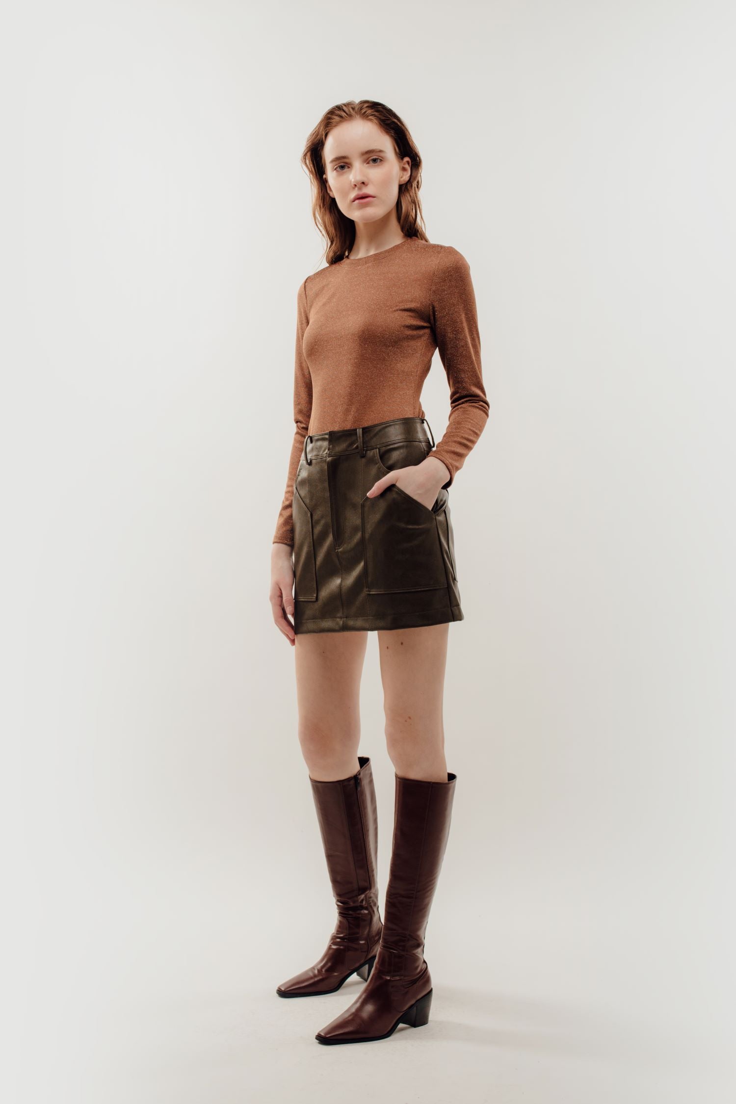 Faux Leather Mini Skirt in Olive