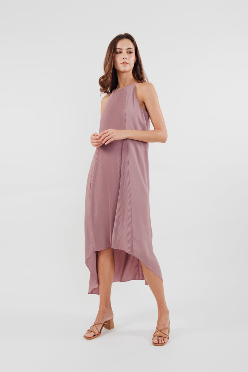 Pleated Halter Dress in Mauve