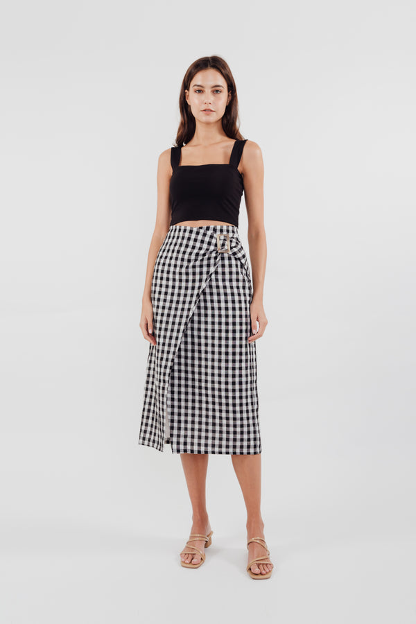 Wrap Skirt in Checkered Print