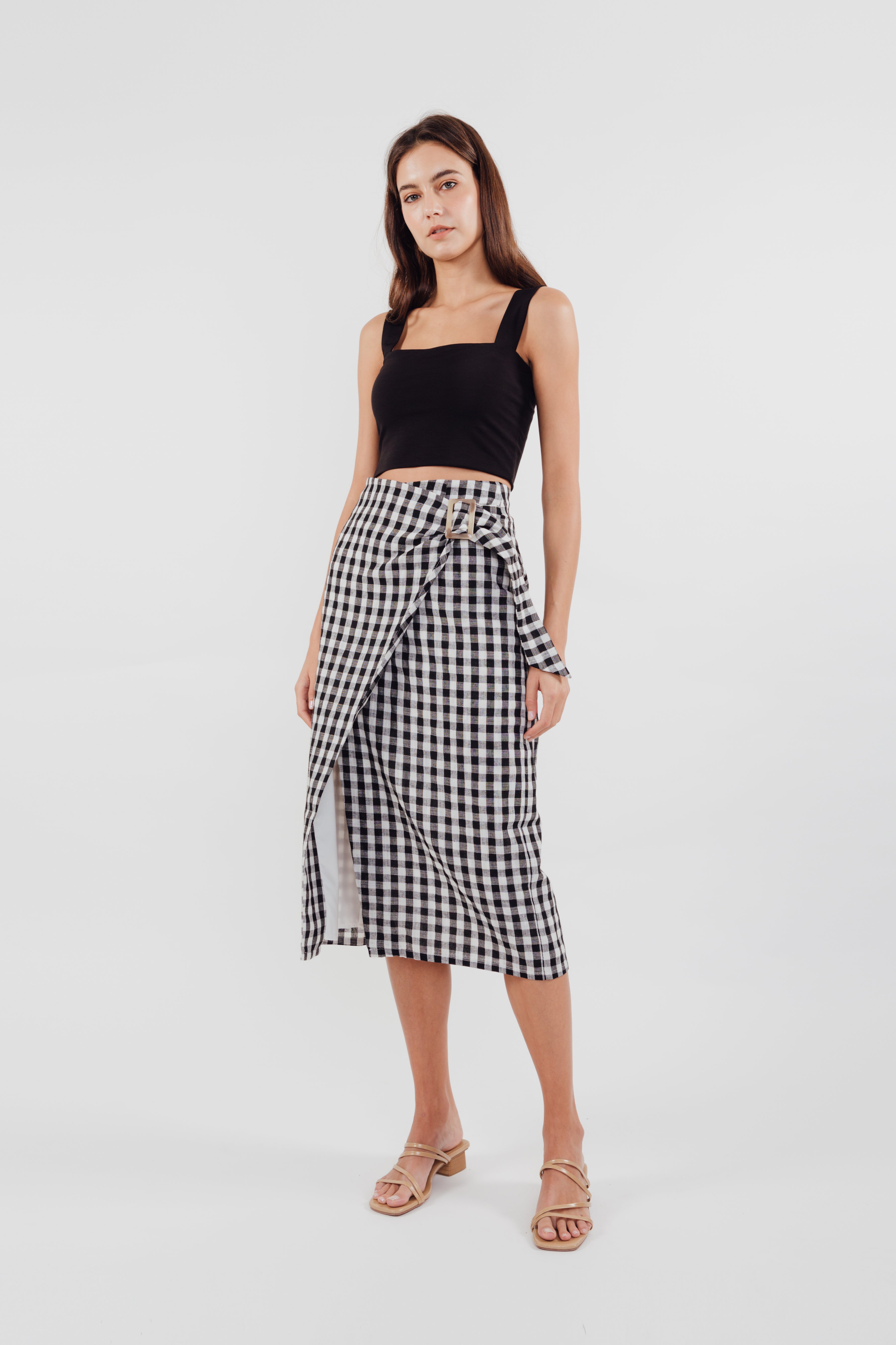 Wrap Skirt in Checkered Print