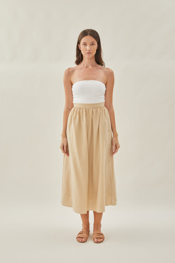 Gathered Cotton Midi Skirt in Mellow