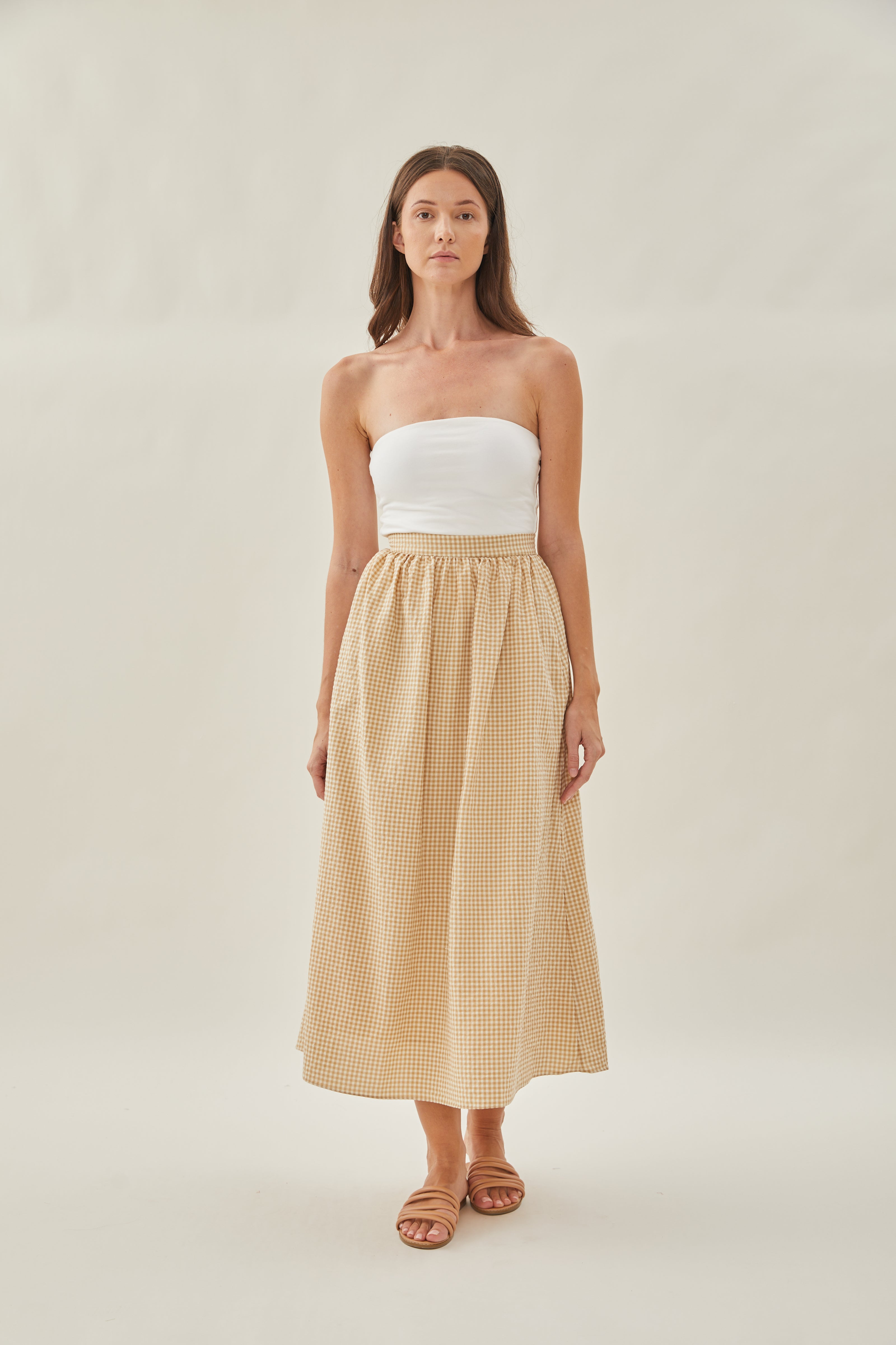 Gathered Cotton Midi Skirt in Mellow
