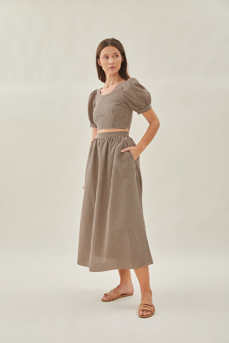 Gathered Cotton Midi Skirt in Fall
