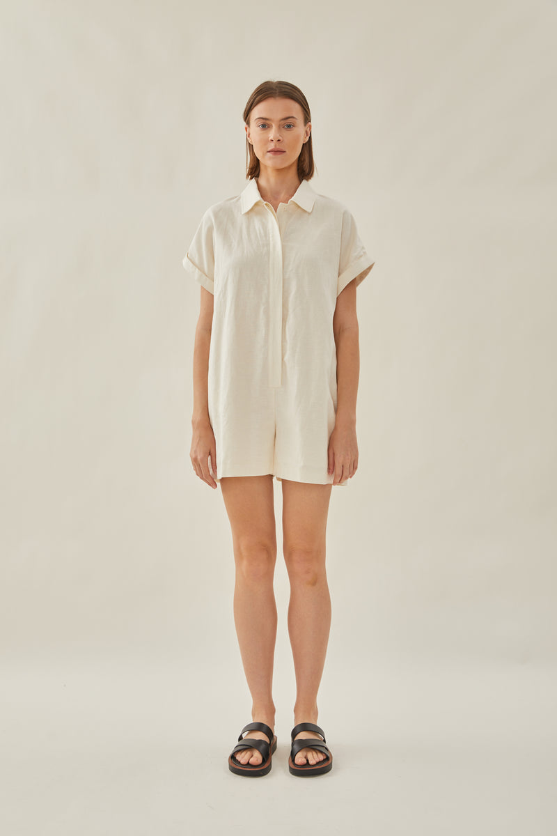 Relaxed Shirt Romper in Ivory