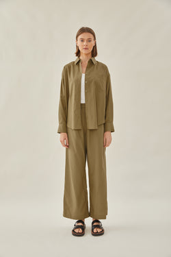 Cotton Relaxed Shirt in Moss