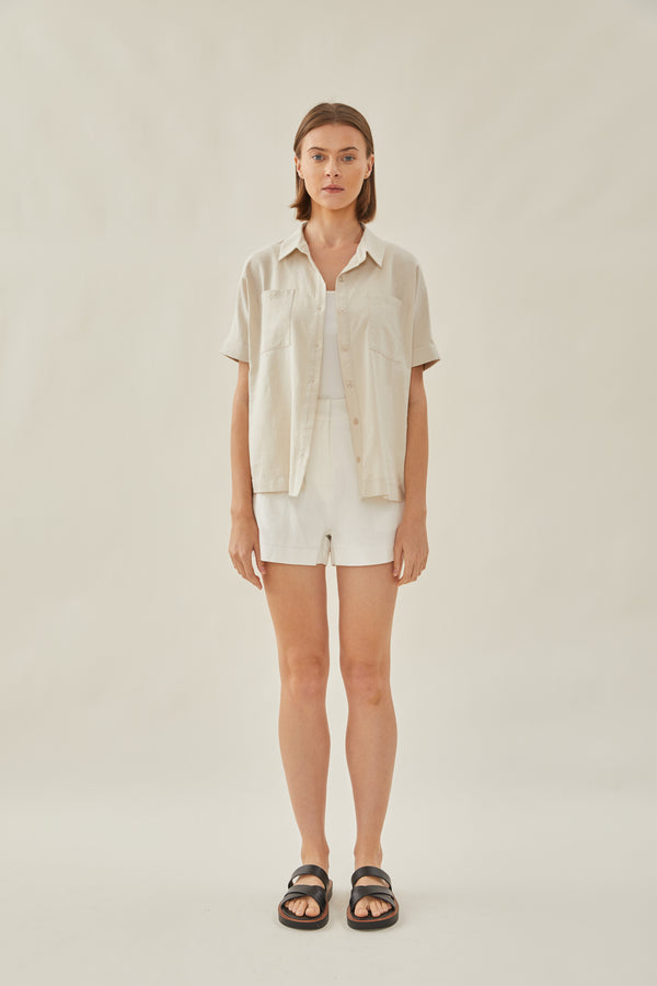 Cotton Short Sleeved Shirt in Beige