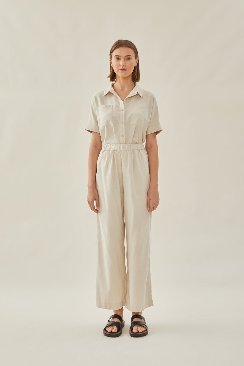 Relaxed Waisted Trousers in Beige