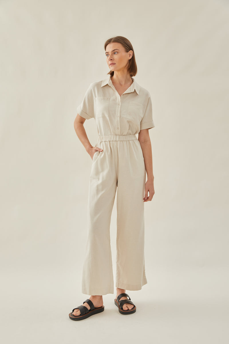 Relaxed Waisted Trousers in Beige