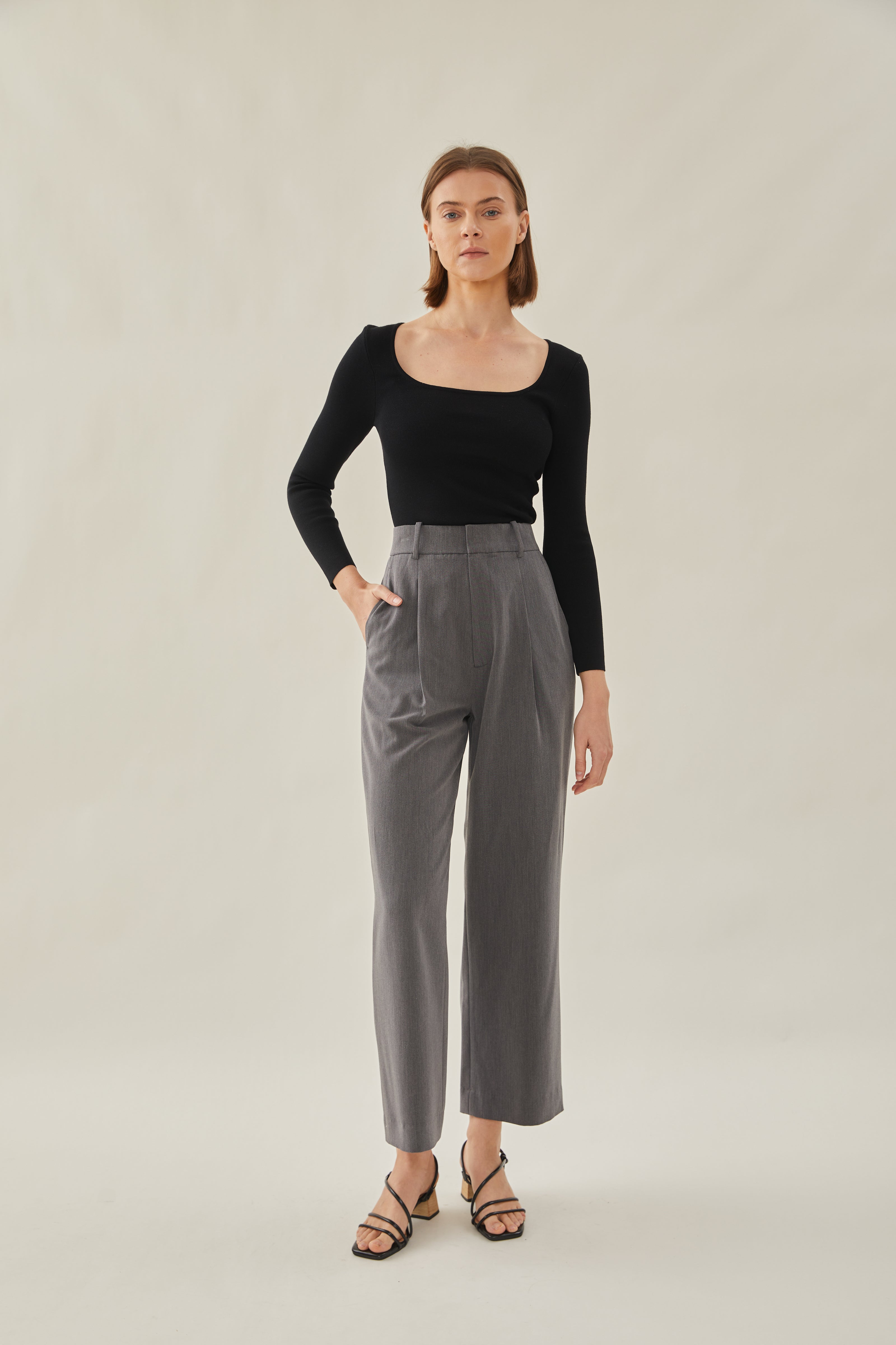 Grey high waisted trousers best sale