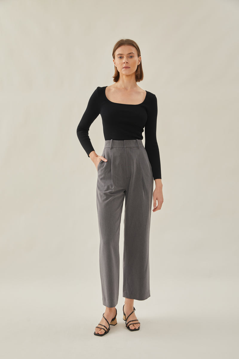 High Waisted Suit Trousers in Grey