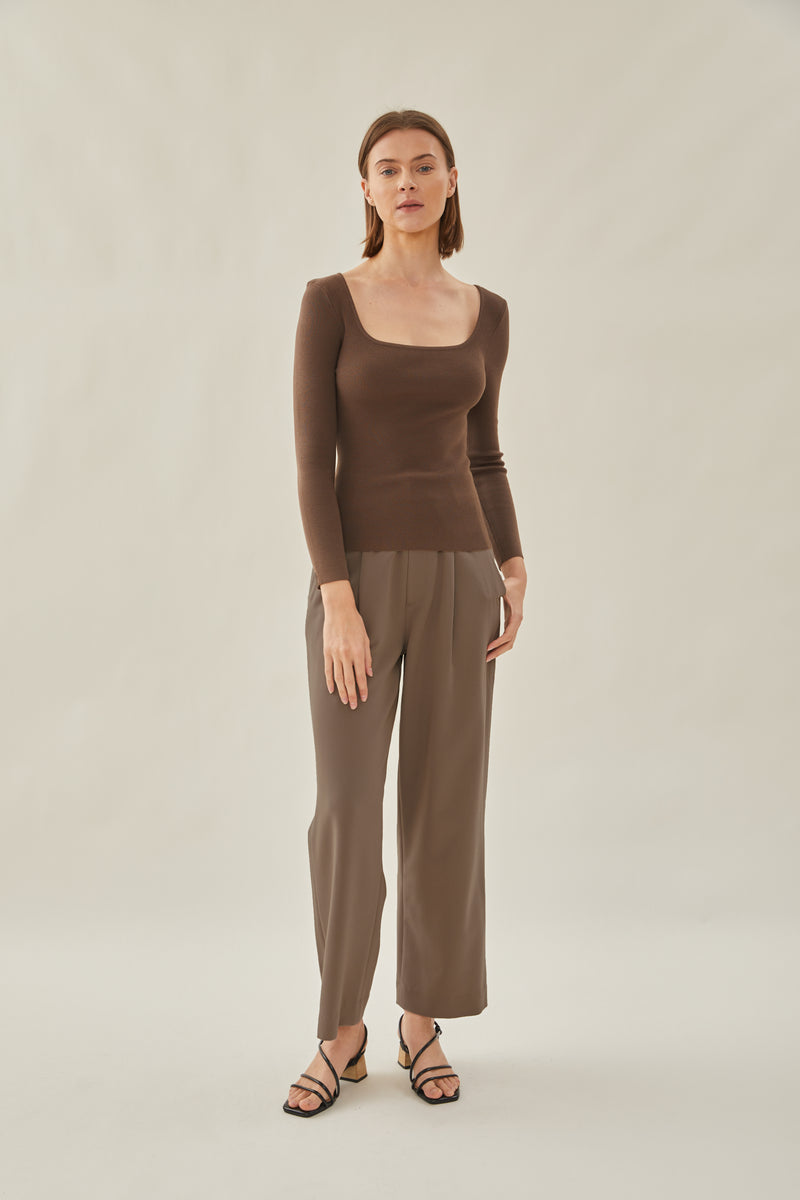 Rounded Square Neck Knit Top in Soil