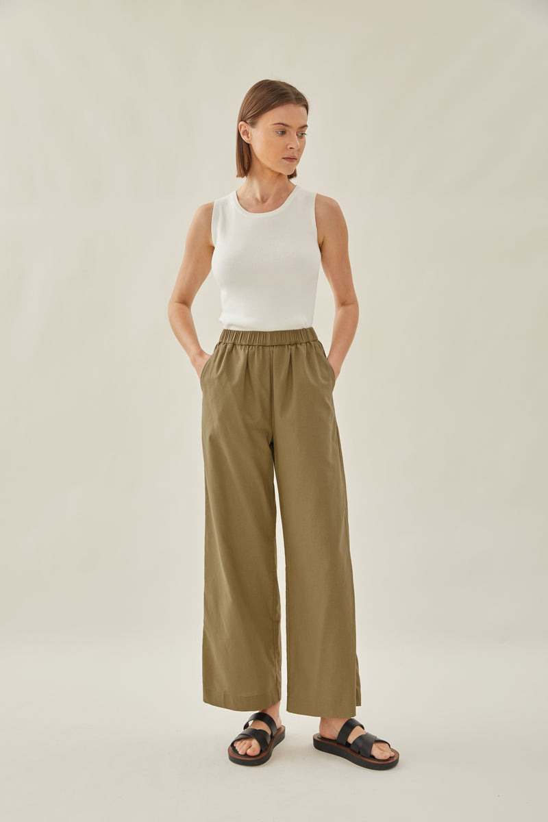Relaxed Waisted Trousers in Moss