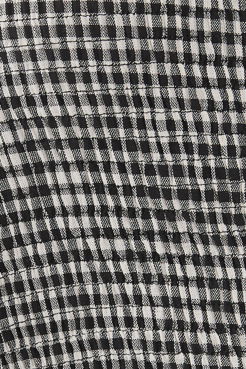 Cotton Shirred Midi Dress in Checkered