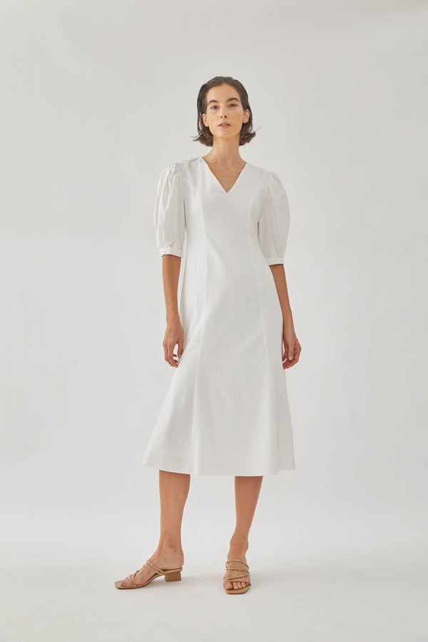 Linen Midi Dress in White