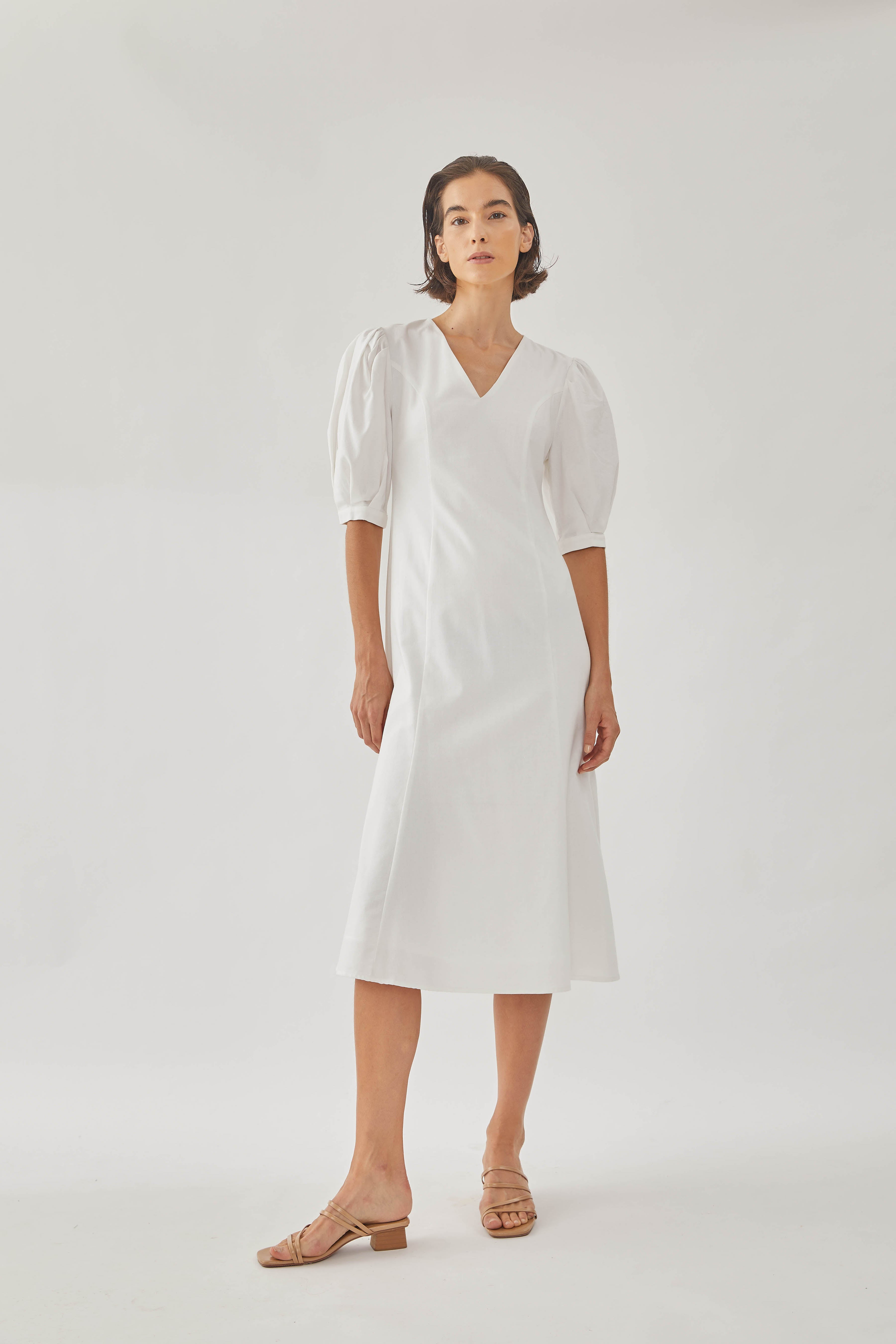 Linen Midi Dress in White