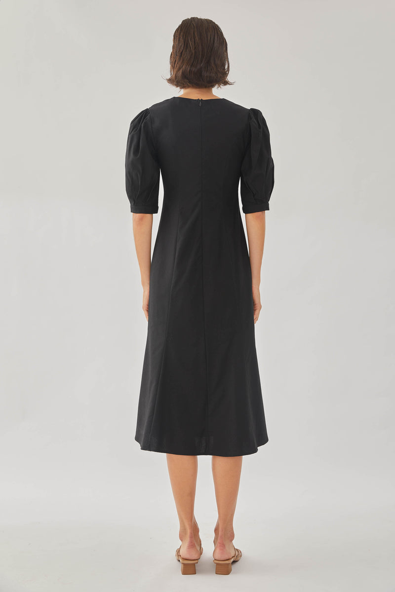 Linen Midi Dress in Black