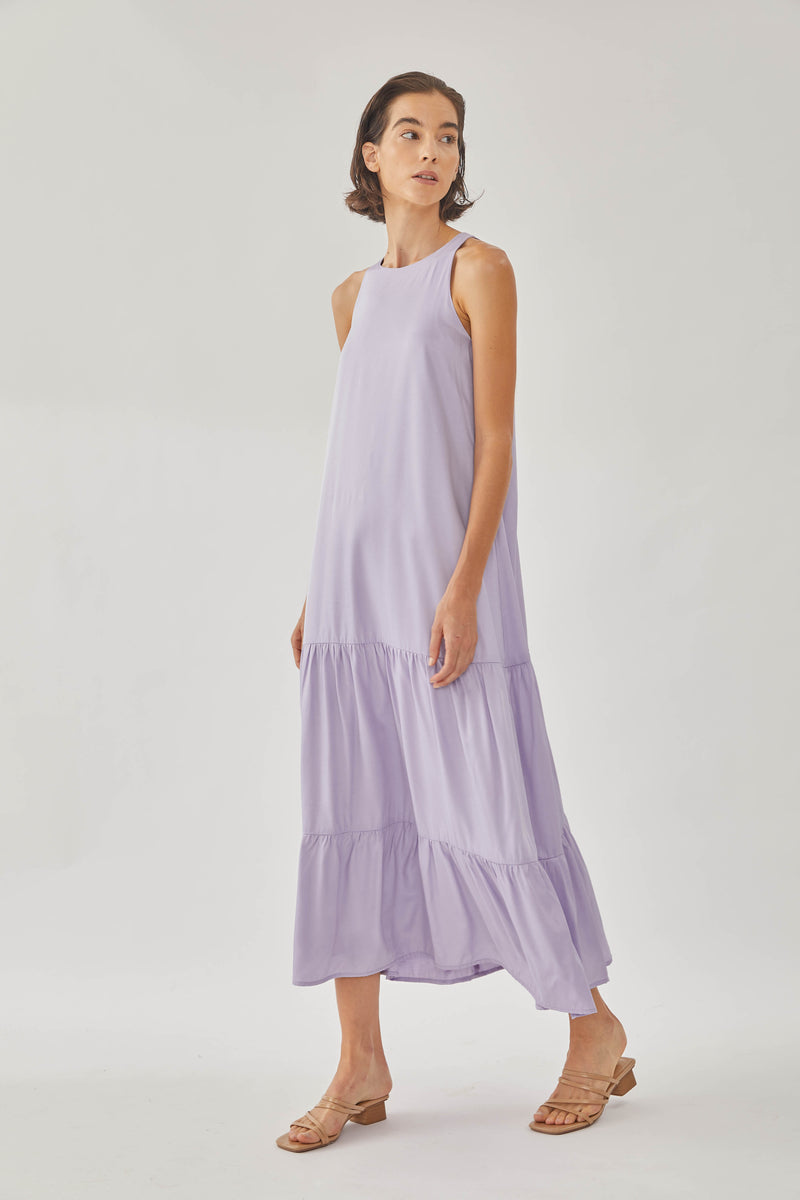 Cotton Blend Tiered Maxi Dress in Orchid