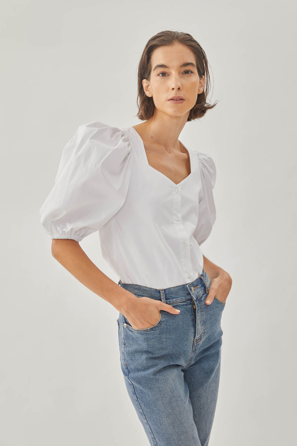 Cotton Puffed Sleeved Top in White