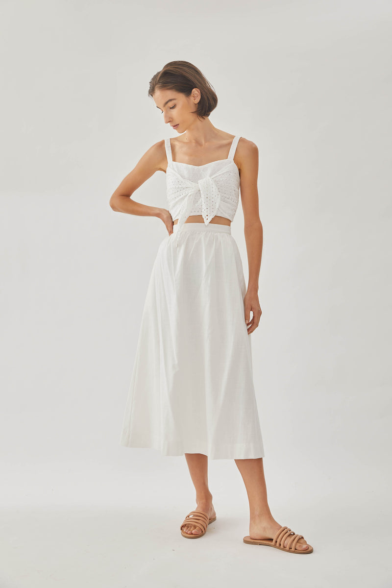 Cotton Midi Skirt in White