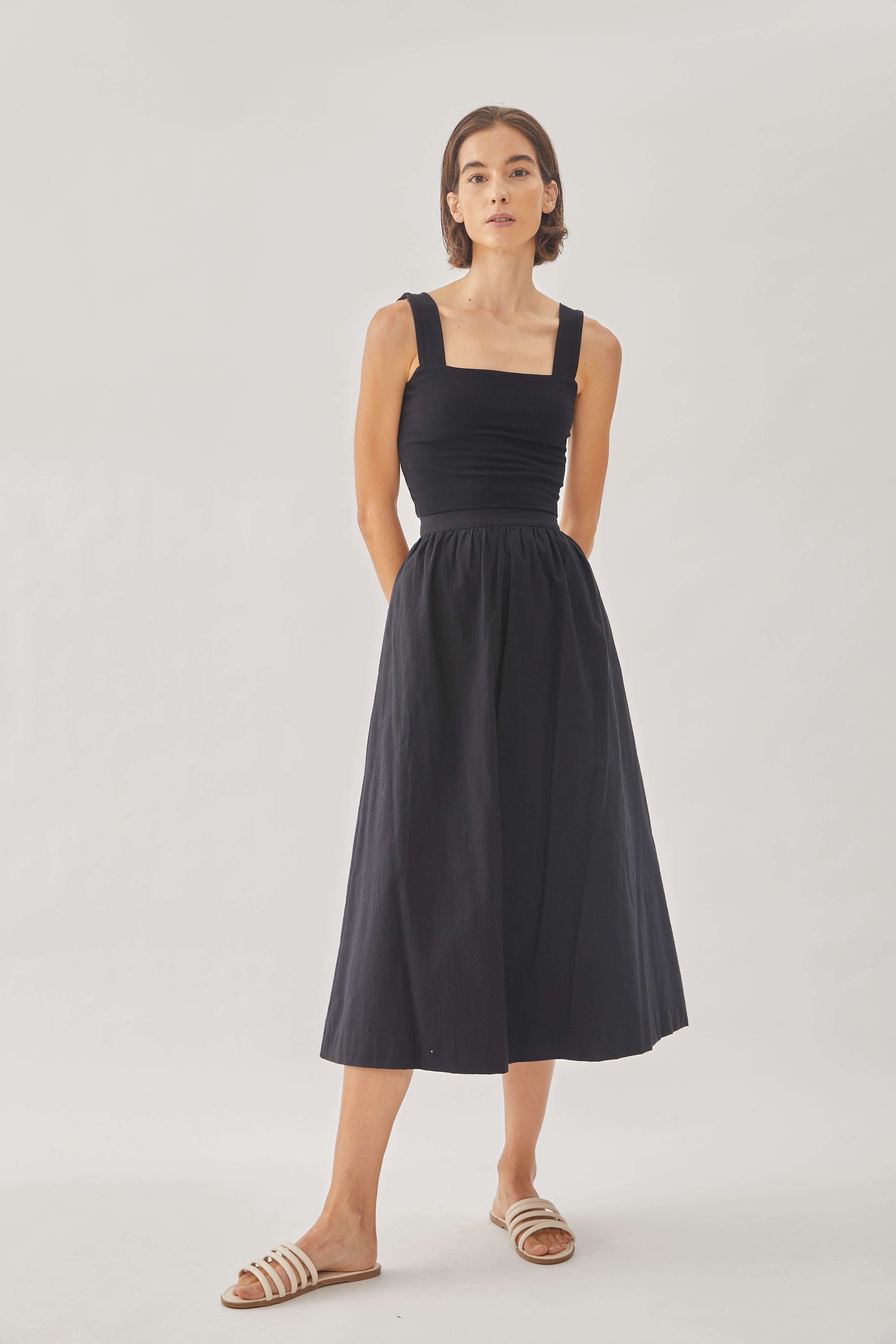 Cotton Midi Skirt in Black