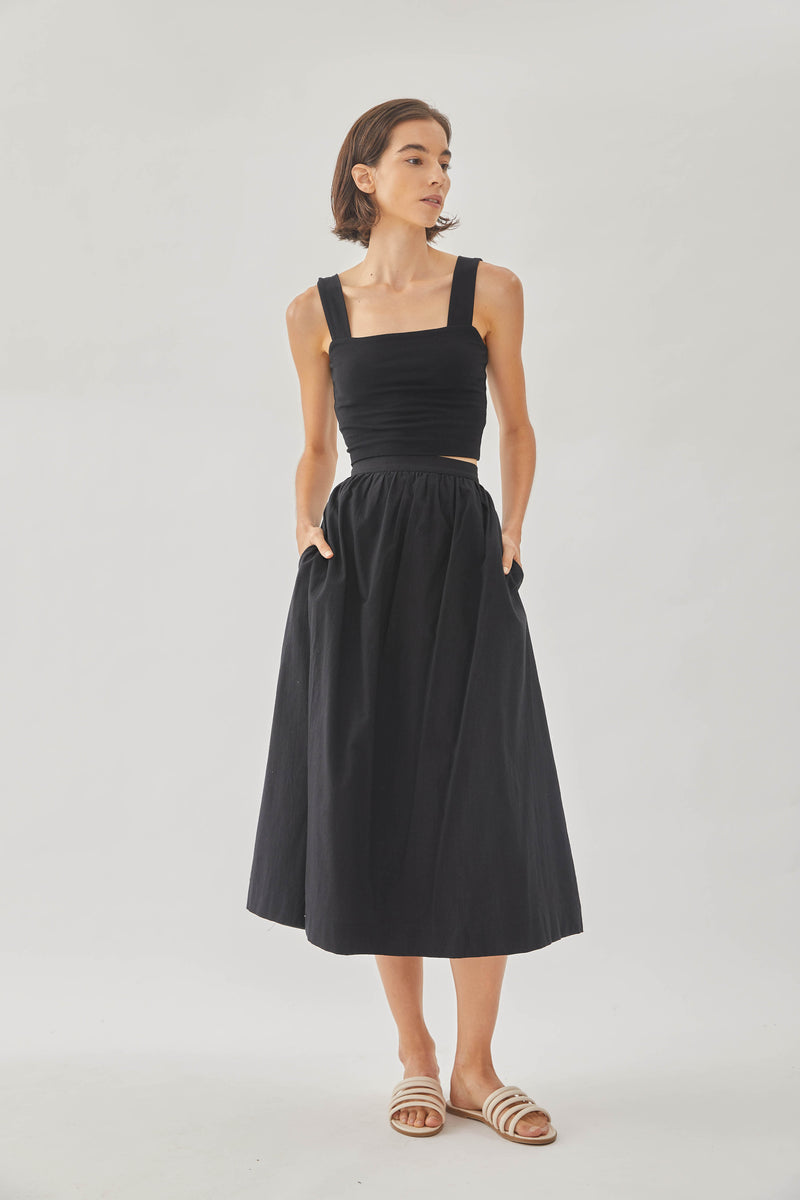 Cotton Midi Skirt in Black