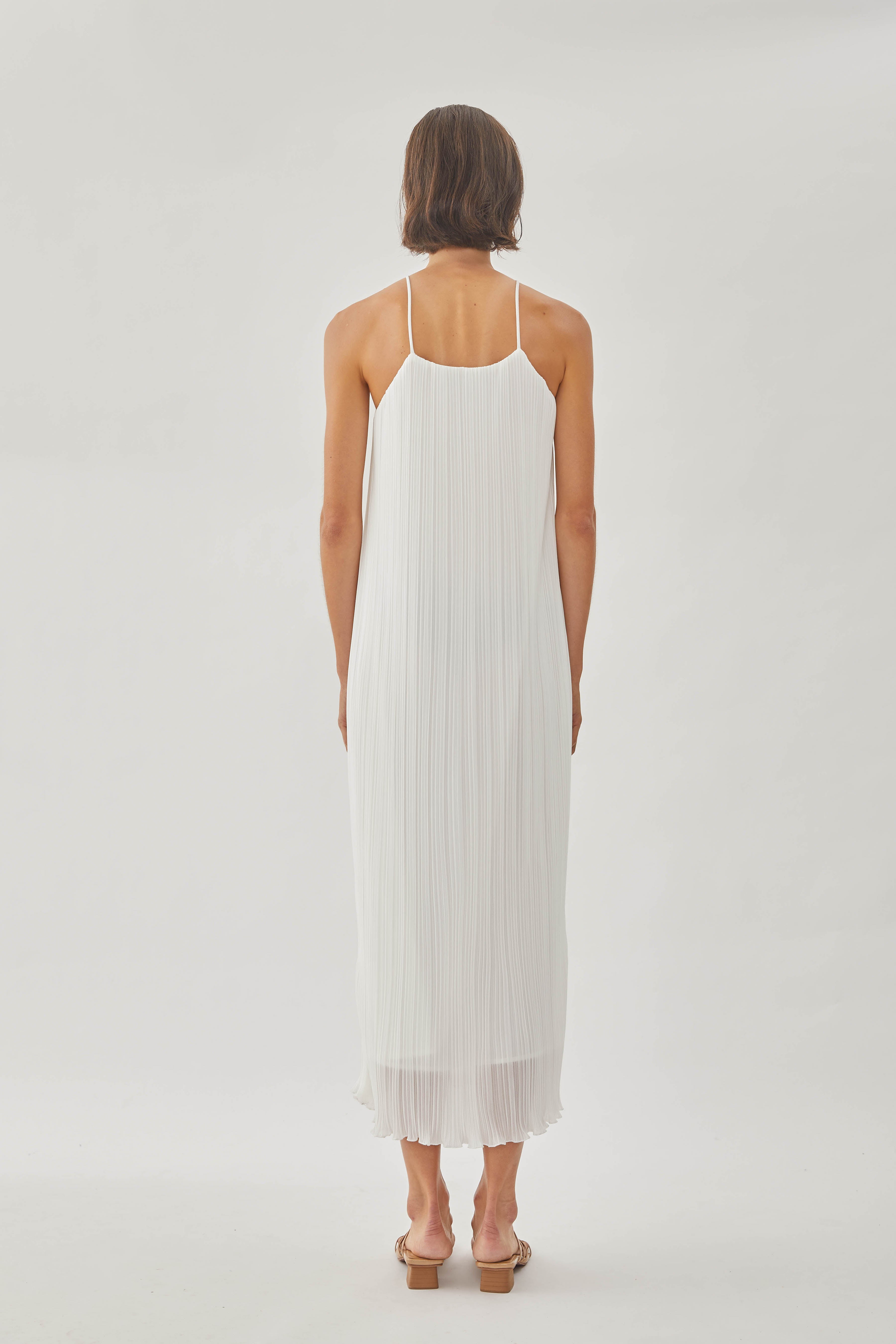 Halter Pleated Maxi Dress in White