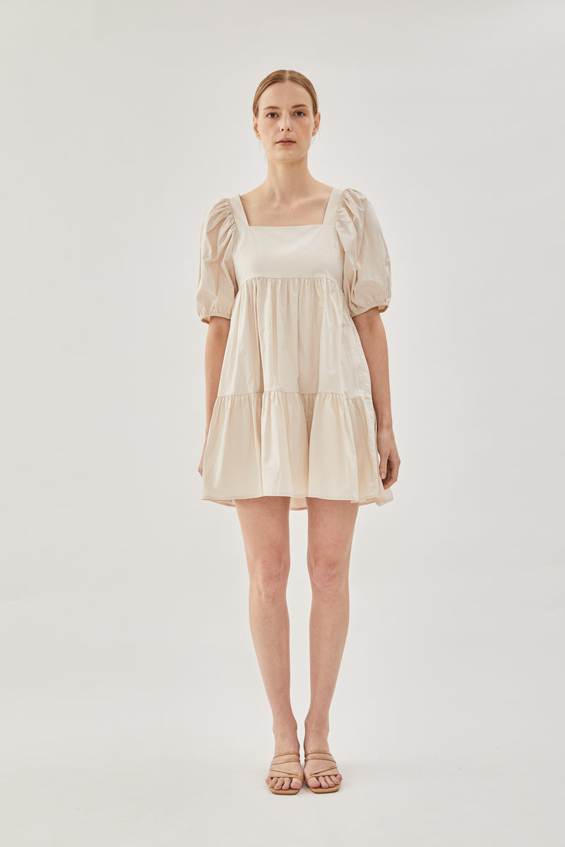 Square Neck Mini Dress in Ecru