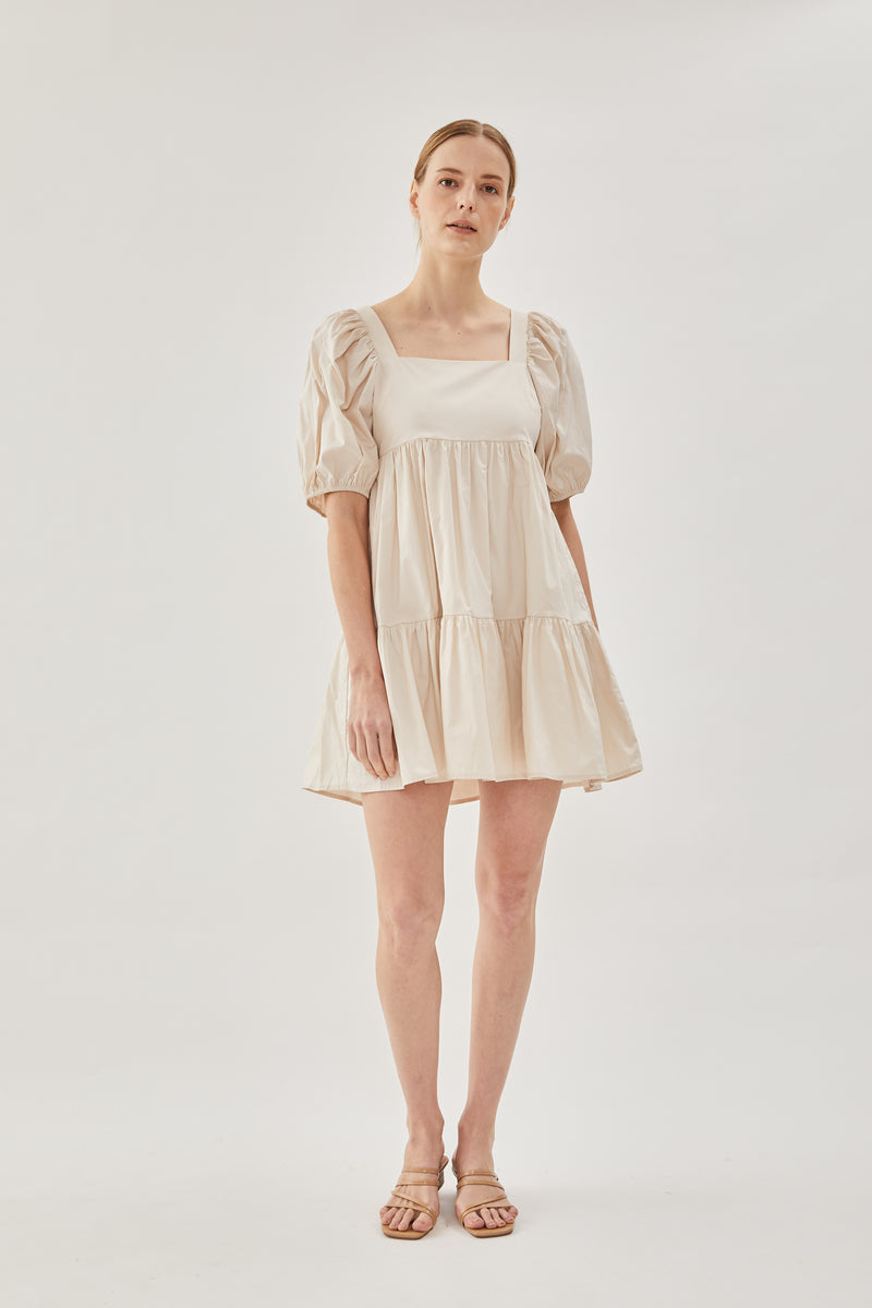 Square Neck Mini Dress in Ecru